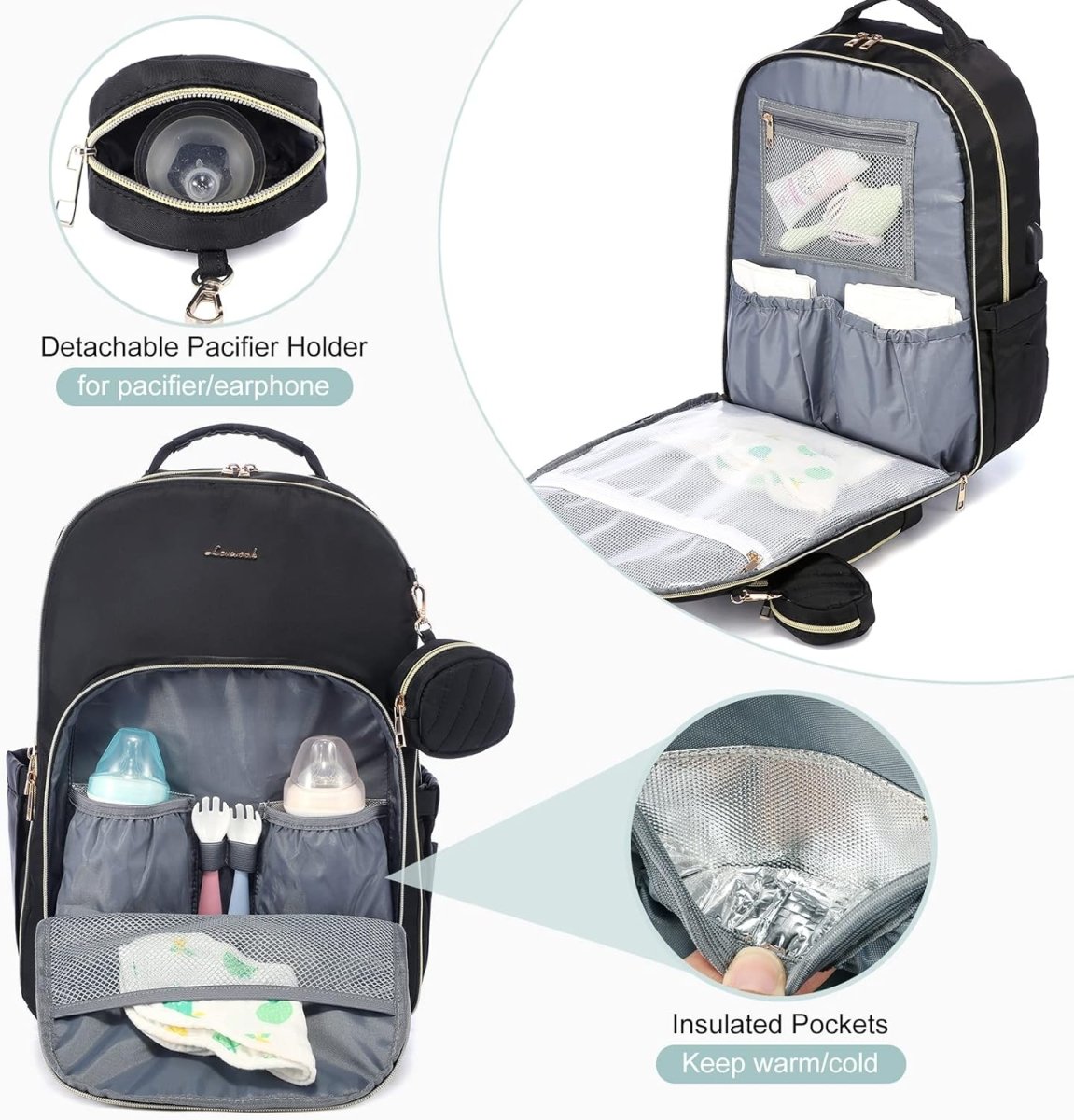 LOVEVOOK Diaper Bag Backpack Quilted Baby Bag Travel Diaper Bags for Baby Boys Girls - LittleTreasures