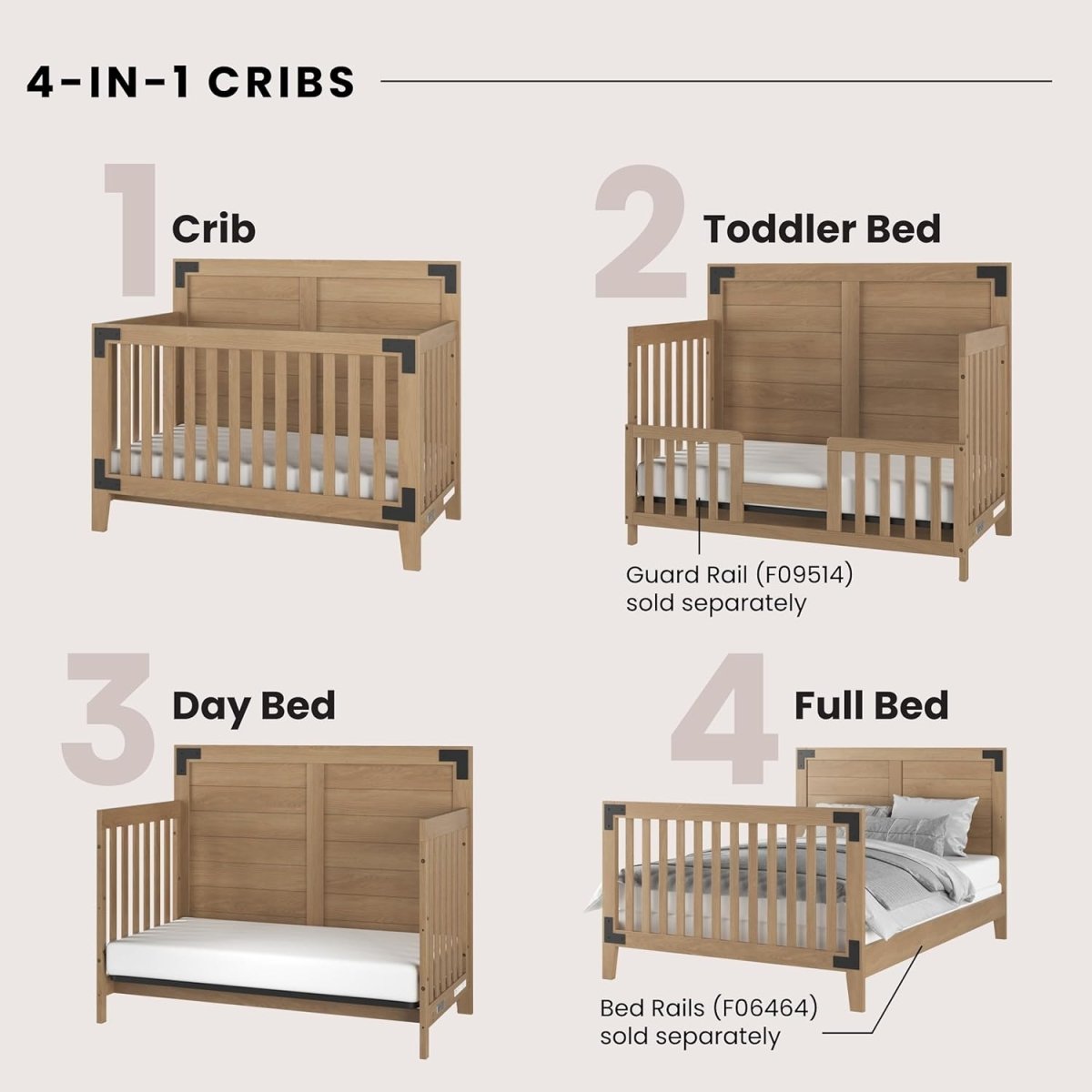 Lucas 4 - in - 1 Convertible Crib, Nutmeg - LittleTreasures