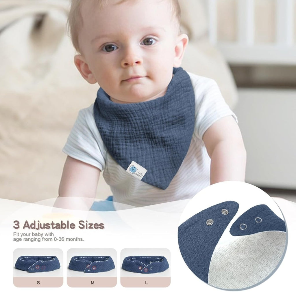 Lulumoon Cotton Baby Drool Bibs, 8 - Pack Adjustable & Absorbent - LittleTreasures