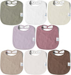 Lulumoon Cotton Baby Drool Bibs, 8 - Pack Adjustable & Absorbent - LittleTreasures