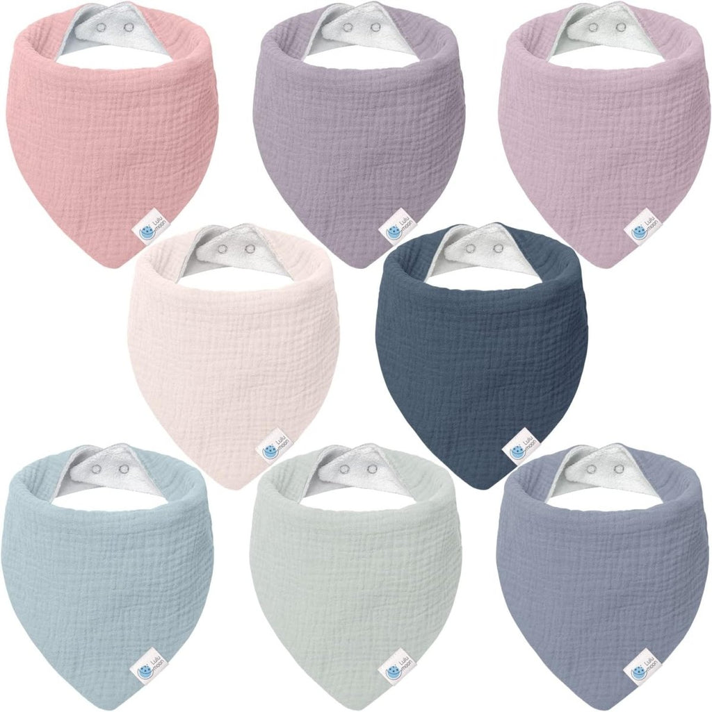 Lulumoon Cotton Baby Drool Bibs, 8 - Pack Adjustable & Absorbent - LittleTreasures