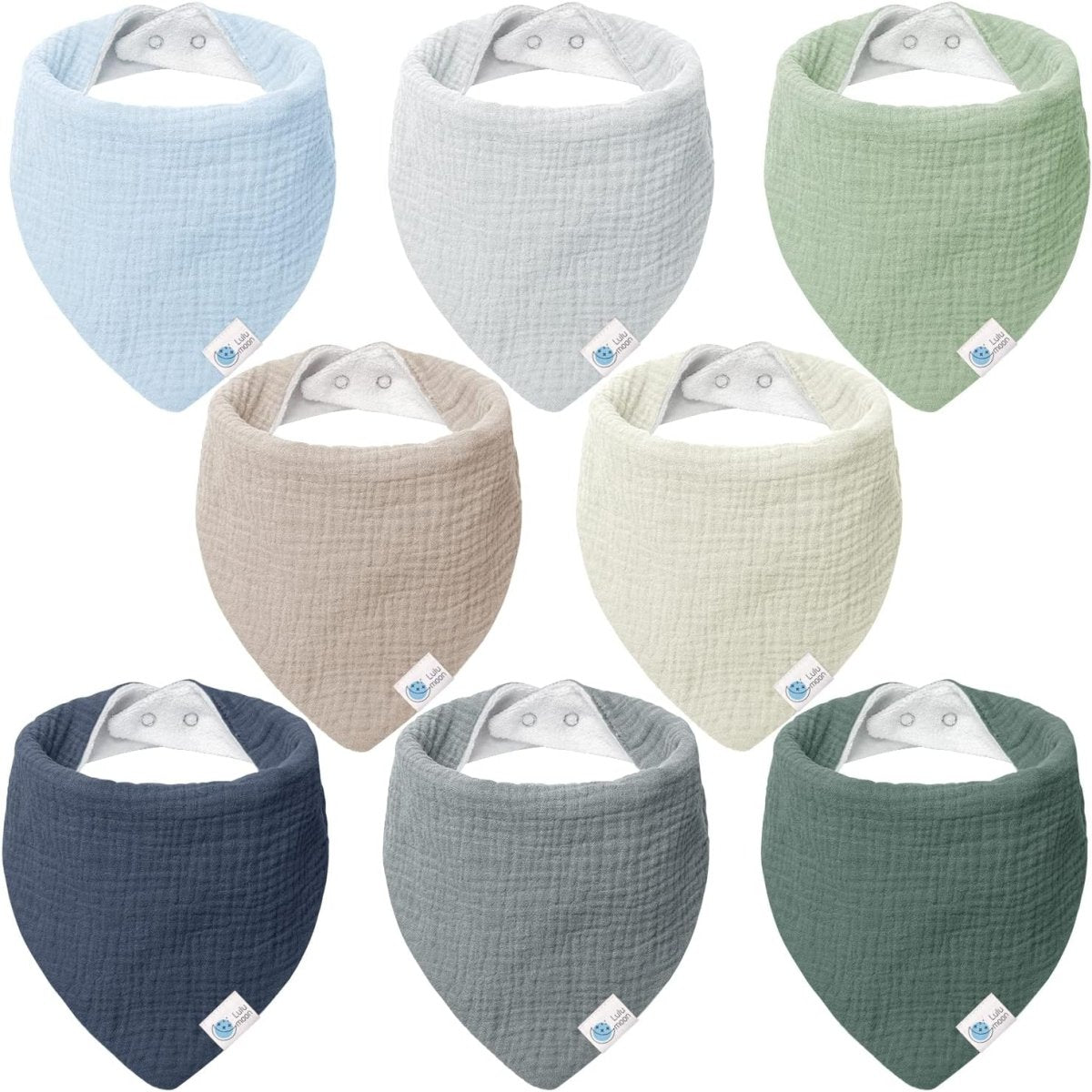 Lulumoon Cotton Baby Drool Bibs, 8 - Pack Adjustable & Absorbent - LittleTreasures