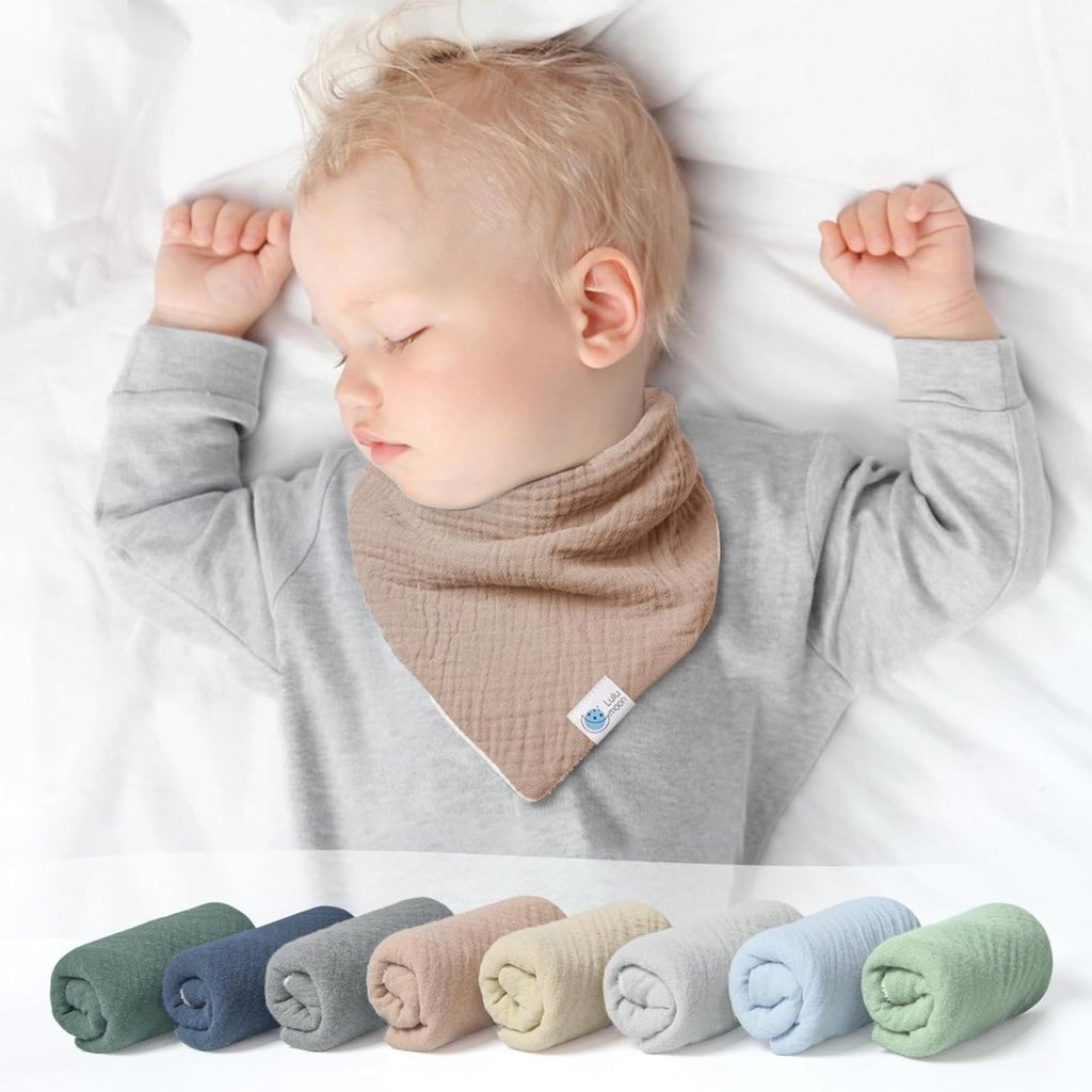 Lulumoon Cotton Baby Drool Bibs, 8 - Pack Adjustable & Absorbent - LittleTreasures