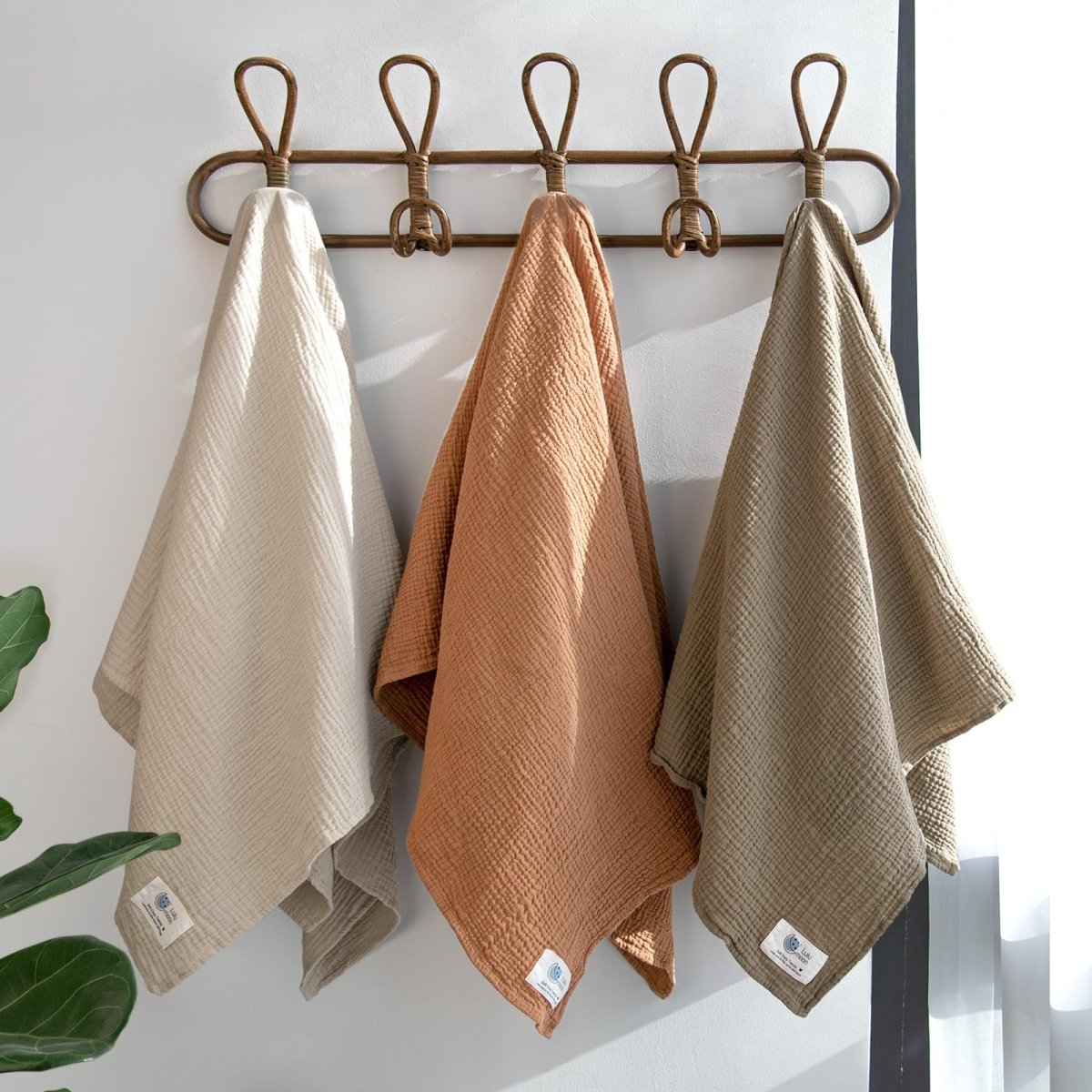 lulumoon Muslin Swaddle Blanket Baby - Cotton Swaddling Blanket Soft Baby Receiving Blanket Neutral 3Pack(Olive) - LittleTreasures