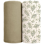 lulumoon Muslin Swaddle Blanket Baby - Cotton Swaddling Blanket Soft Baby Receiving Blanket Neutral 3Pack(Olive) - LittleTreasures