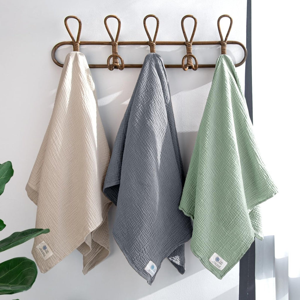 lulumoon Muslin Swaddle Blanket Baby - Cotton Swaddling Blanket Soft Baby Receiving Blanket Neutral 3Pack(Olive) - LittleTreasures