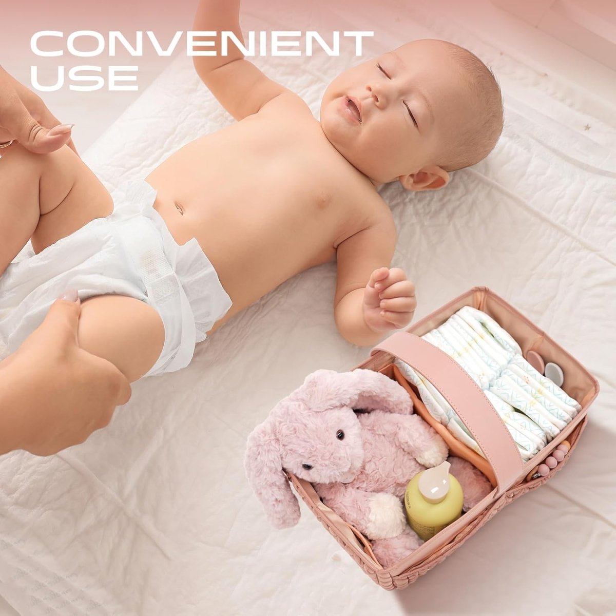 Luxurious Baby Diaper Caddy, Nursery Storage Basket for Newborn Boy and Girl, Travel Baby Basket for Diapers Baby Wipes, Organizer Tote Bag Storage Bin, Baby Shower Gifts(dusty rose) - LittleTreasures