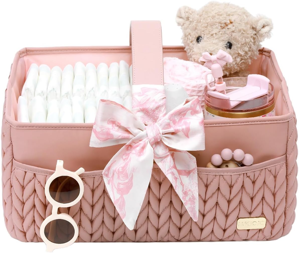 Luxurious Baby Diaper Caddy, Nursery Storage Basket for Newborn Boy and Girl, Travel Baby Basket for Diapers Baby Wipes, Organizer Tote Bag Storage Bin, Baby Shower Gifts(dusty rose) - LittleTreasures