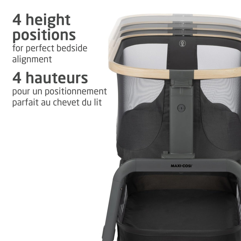 Maxi - Cosi Iora Bedside Bassinet , infant bedside sleeper crib, 4 height positions, portable & folds flat, large storage basket, includes travel bag, Horizon Sand - LittleTreasures