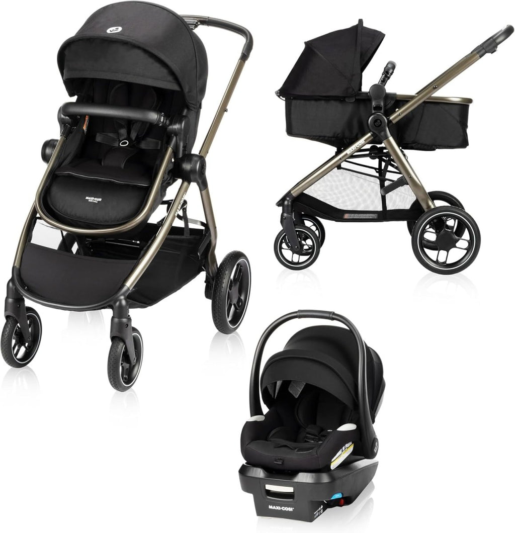 Maxi - Cosi New Generation Zelia Luxe 5 - in - 1 Modular Travel System, Carriage Mode, Reversible Toddler Seat, Mico Infant Car Seat (included), Enhanced All - Terrain Wheels, Use from Birth – Essential Green - LittleTreasures