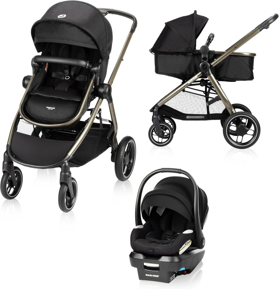 Maxi - Cosi New Generation Zelia Luxe 5 - in - 1 Modular Travel System, Carriage Mode, Reversible Toddler Seat, Mico Infant Car Seat (included), Enhanced All - Terrain Wheels, Use from Birth – Essential Green - LittleTreasures