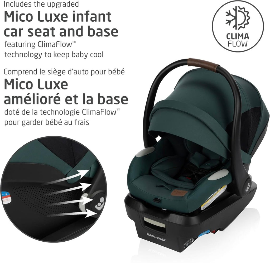 Maxi - Cosi New Generation Zelia Luxe 5 - in - 1 Modular Travel System, Carriage Mode, Reversible Toddler Seat, Mico Infant Car Seat (included), Enhanced All - Terrain Wheels, Use from Birth – Essential Green - LittleTreasures