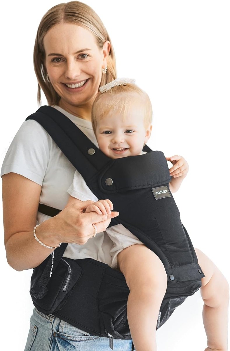 Momcozy Baby Carrier with Hip Seat, 2 - in - 1 Forward - Facing Hands - Free Infant Carrier for Active Babies, Detachable All - Season Toddler Carrier up to 44lbs, Fits Waist Sizes up to 45 Inches - LittleTreasures