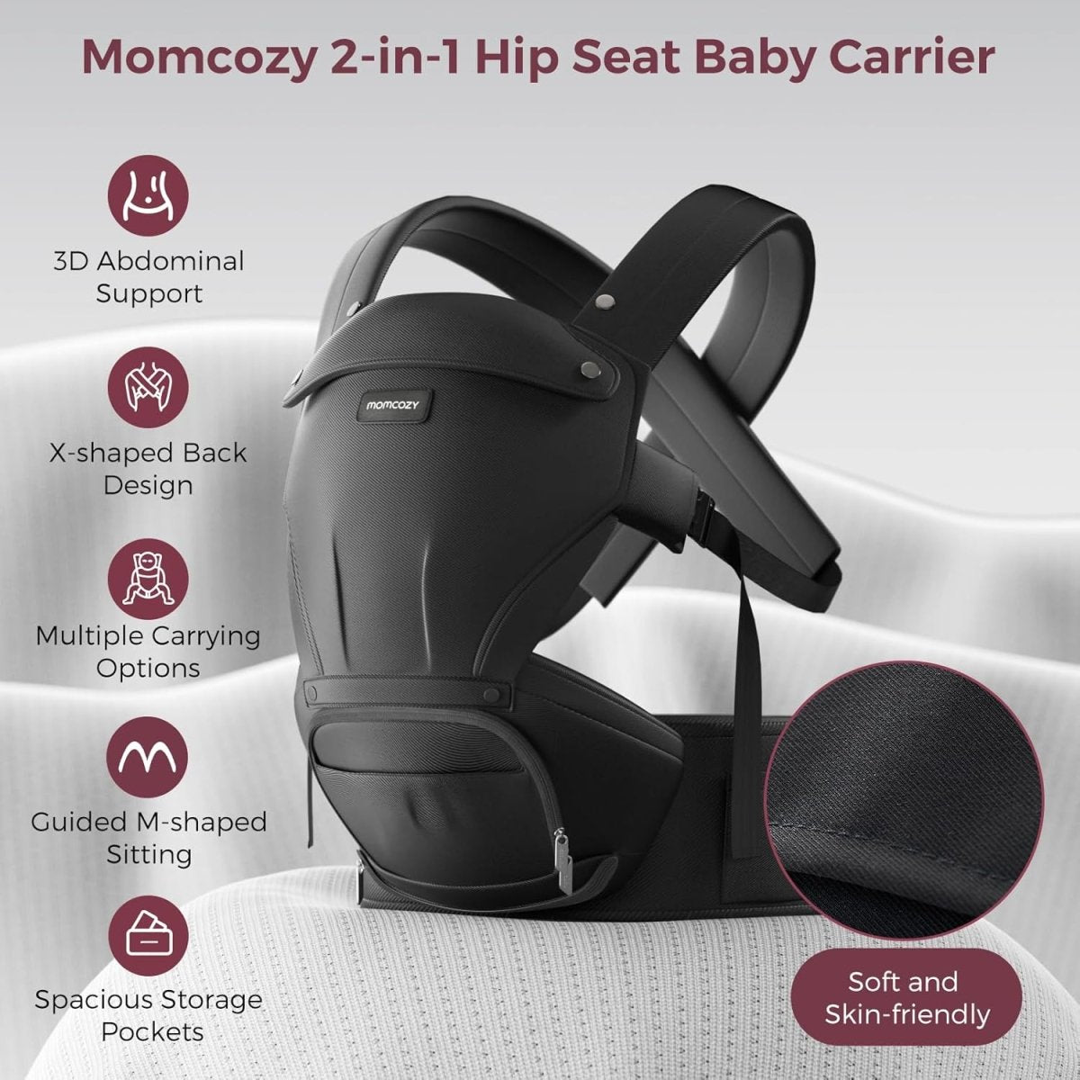 Momcozy Baby Carrier with Hip Seat, 2 - in - 1 Forward - Facing Hands - Free Infant Carrier for Active Babies, Detachable All - Season Toddler Carrier up to 44lbs, Fits Waist Sizes up to 45 Inches - LittleTreasures