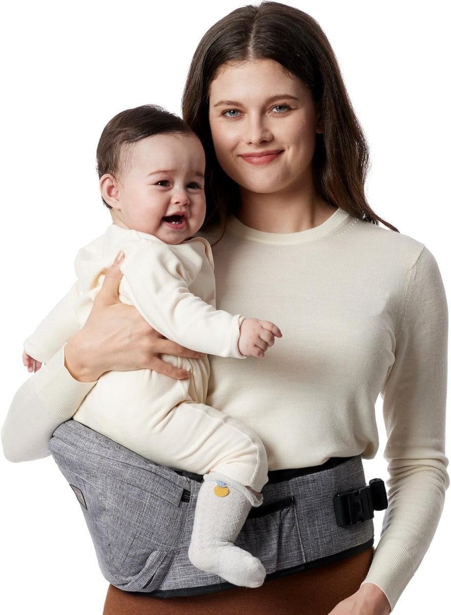 Momcozy CPC - Certified Baby Hip Carrier - Adjustable Waistband with Original 3D Belly Protector & Ergonomic EVA Massage Board, Various Pockets for Newborns to Toddlers up to 45lbs (Black, Medium) - LittleTreasures