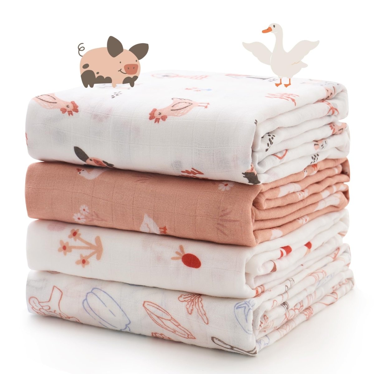 Momcozy Muslin Swaddle Blankets, Soft Silky Baby Blankets for Baby Boys & Girls, 4 - Pack Breathable and Skin - Friendly Baby Swaddle, Baby Blankets Unisex, 47 x 47 inches - LittleTreasures