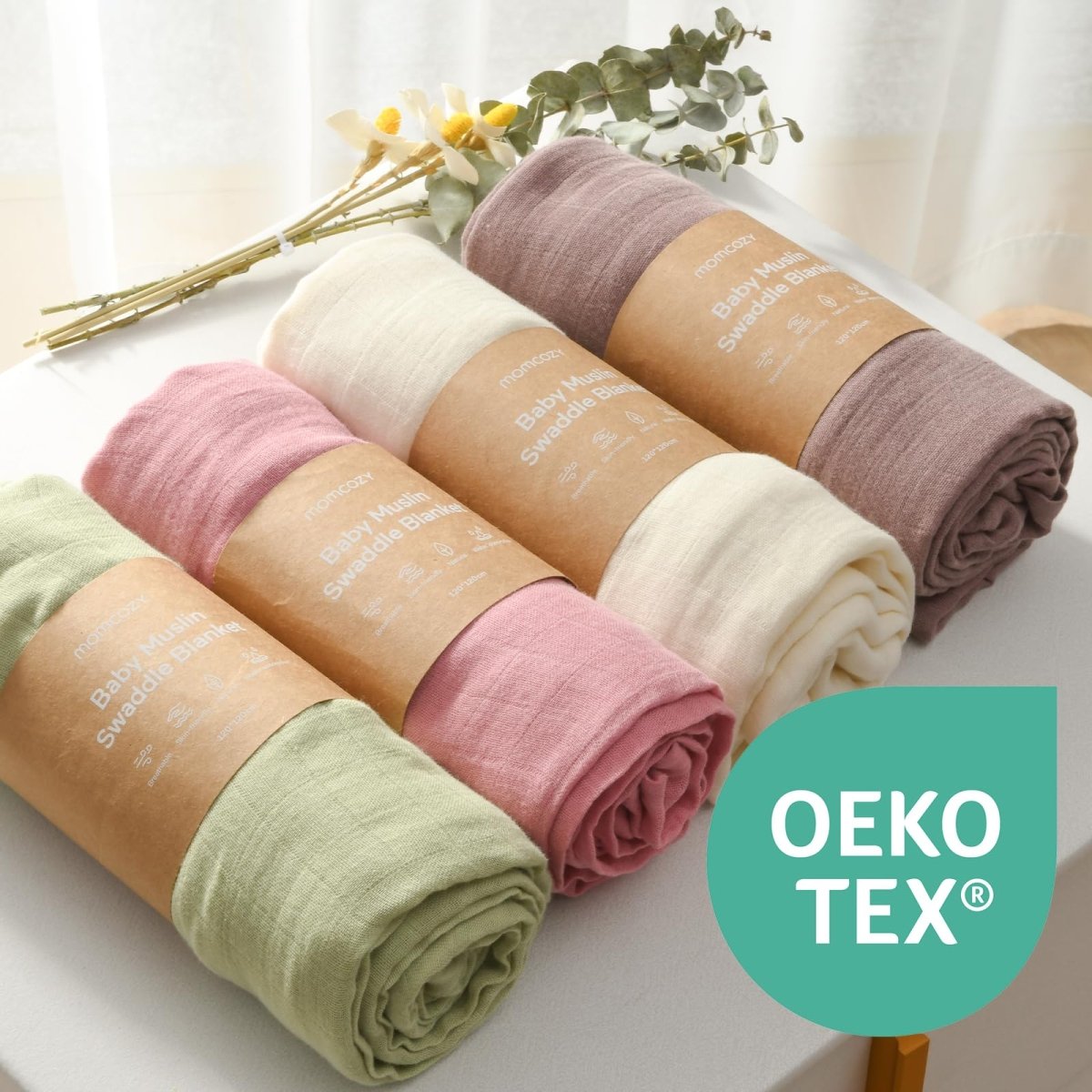 Momcozy Muslin Swaddle Blankets, Soft Silky Baby Blankets for Baby Boys & Girls, 4 - Pack Breathable and Skin - Friendly Baby Swaddle, Baby Blankets Unisex, 47 x 47 inches - LittleTreasures