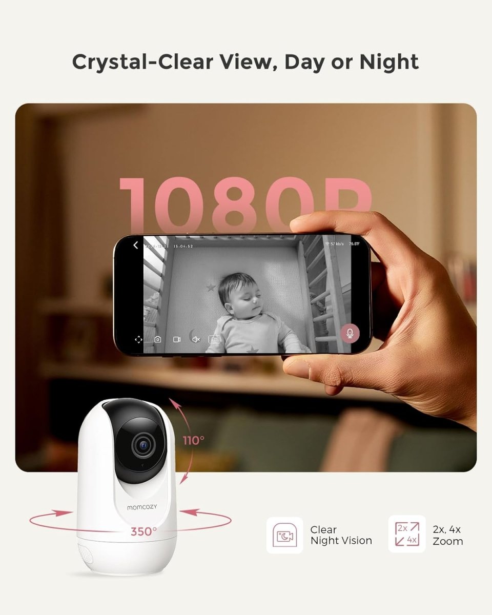 Momcozy Smart Baby Monitor with Camera & Audio, APP Control Motion & Cry Detection, Danger Zone Alert, 1080P Night Vision, 2 - Way Talk, Photo & Video Recording - LittleTreasures