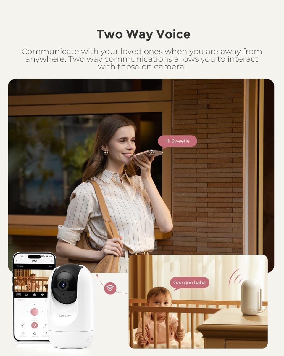 Momcozy Smart Baby Monitor with Camera & Audio, APP Control Motion & Cry Detection, Danger Zone Alert, 1080P Night Vision, 2 - Way Talk, Photo & Video Recording - LittleTreasures