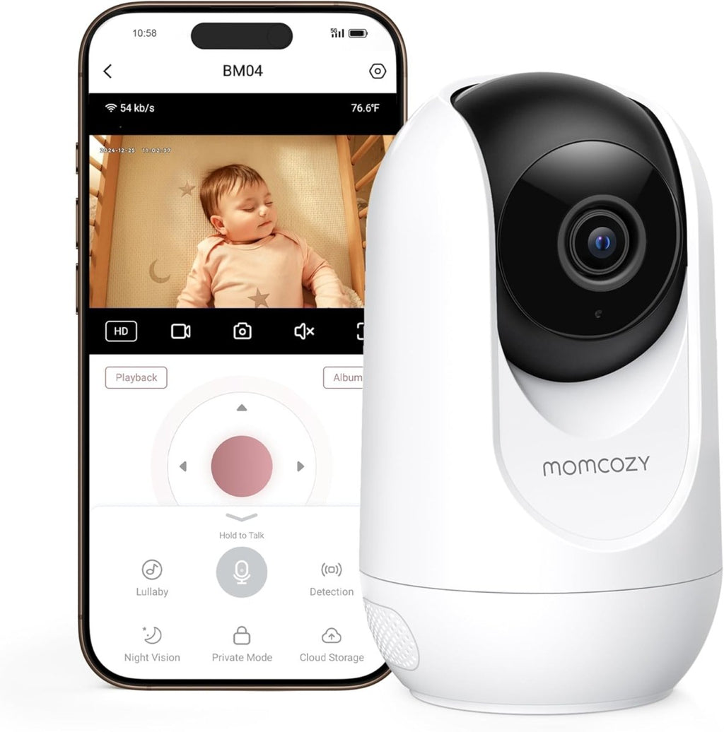 Momcozy Smart Baby Monitor with Camera & Audio, APP Control Motion & Cry Detection, Danger Zone Alert, 1080P Night Vision, 2 - Way Talk, Photo & Video Recording - LittleTreasures
