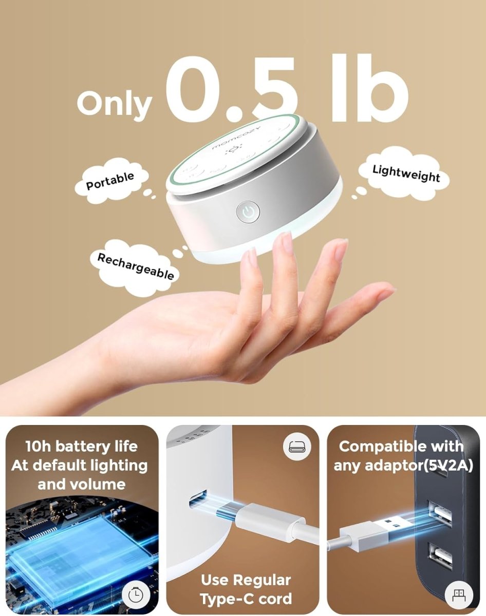 Momcozy Sound Machine for Baby - 20 Soothing Sounds & Touch Warm Light Portable White Noise for Kids & Adults for Sleeping Timer and Memory | Ideal Travel Companion & Nursery Must - Have - LittleTreasures