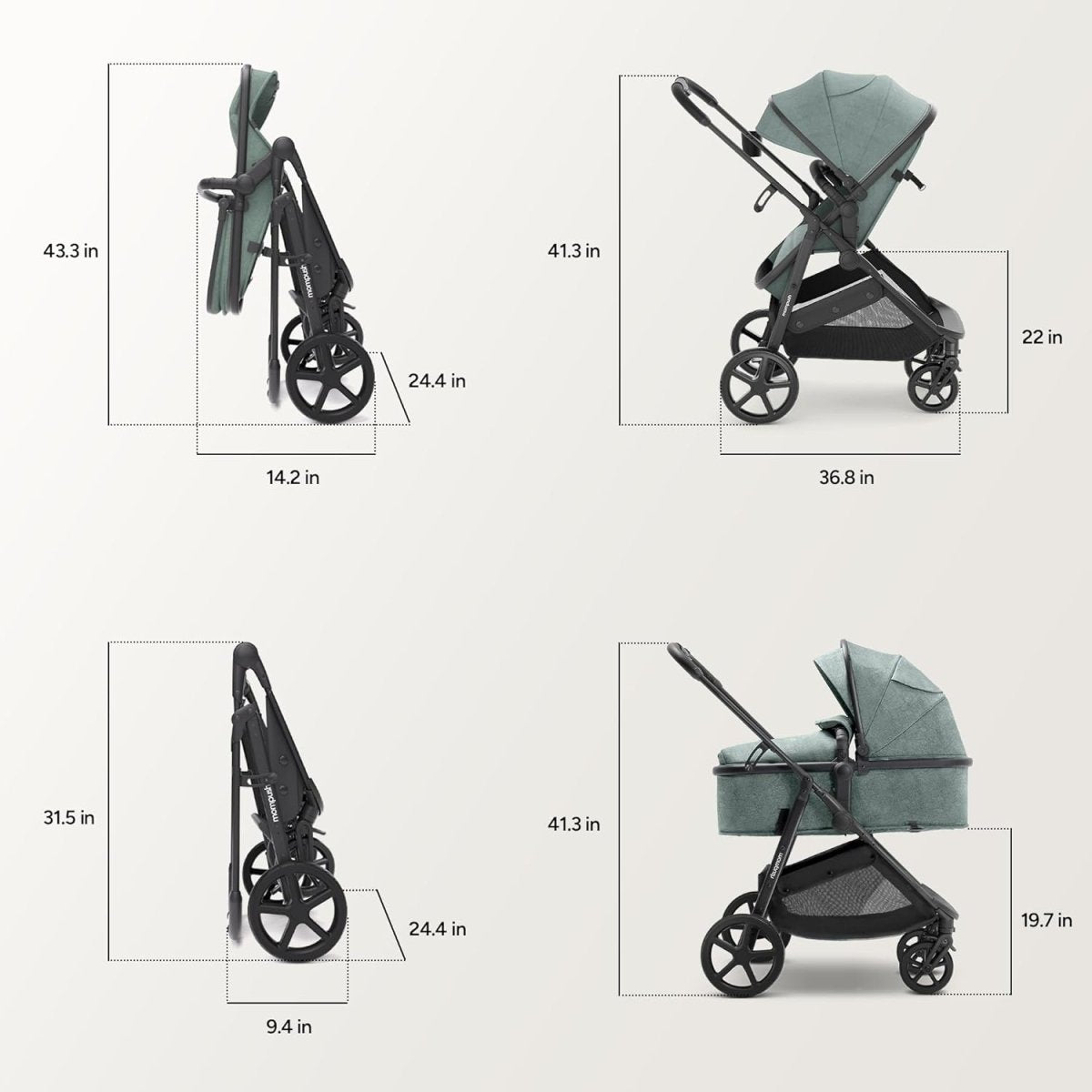 Mompush Wiz 2 - in - 1 Convertible Baby Stroller with Bassinet Mode, Foldable Infant Stroller with Reversible Seat and Large UPF 50+ Canopy - LittleTreasures