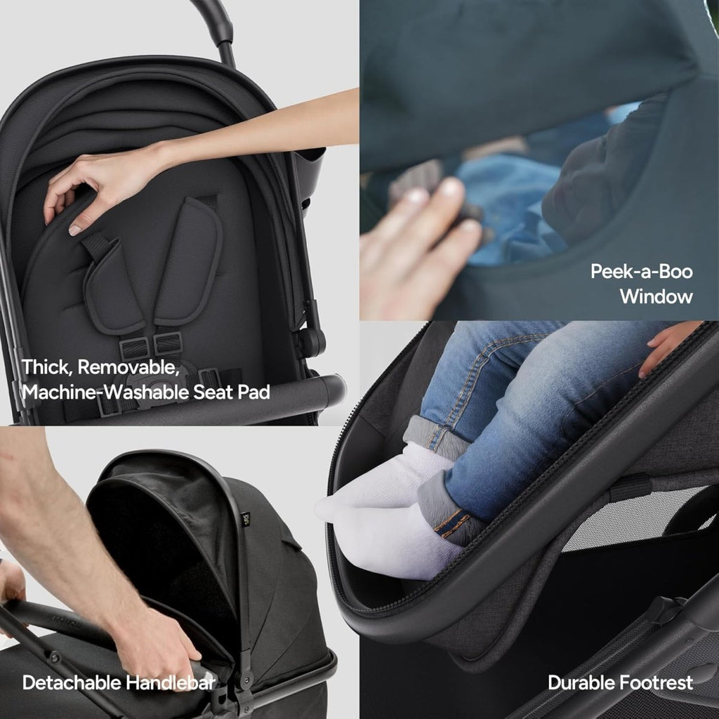 Mompush Wiz 2 - in - 1 Convertible Baby Stroller with Bassinet Mode, Foldable Infant Stroller with Reversible Seat and Large UPF 50+ Canopy - LittleTreasures