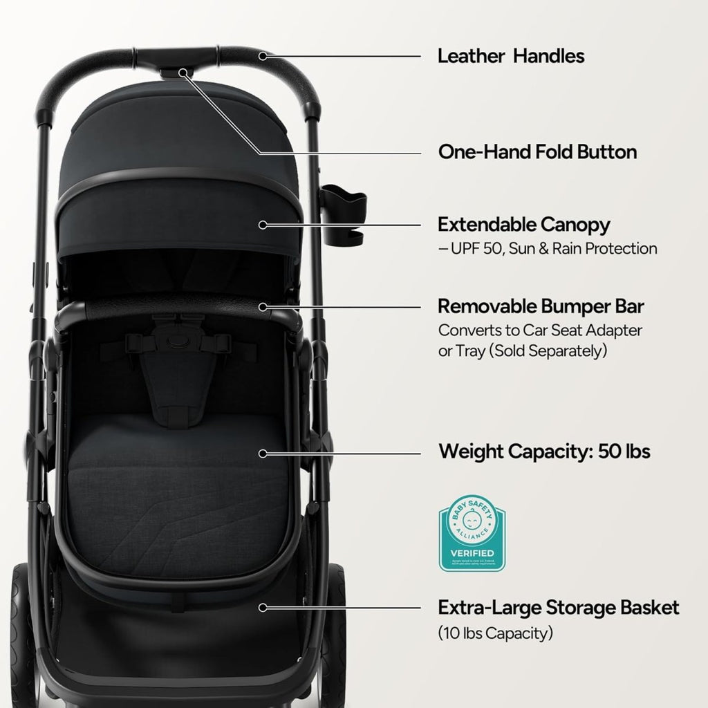 Mompush Wiz 2 - in - 1 Convertible Baby Stroller with Bassinet Mode, Foldable Infant Stroller with Reversible Seat and Large UPF 50+ Canopy - LittleTreasures