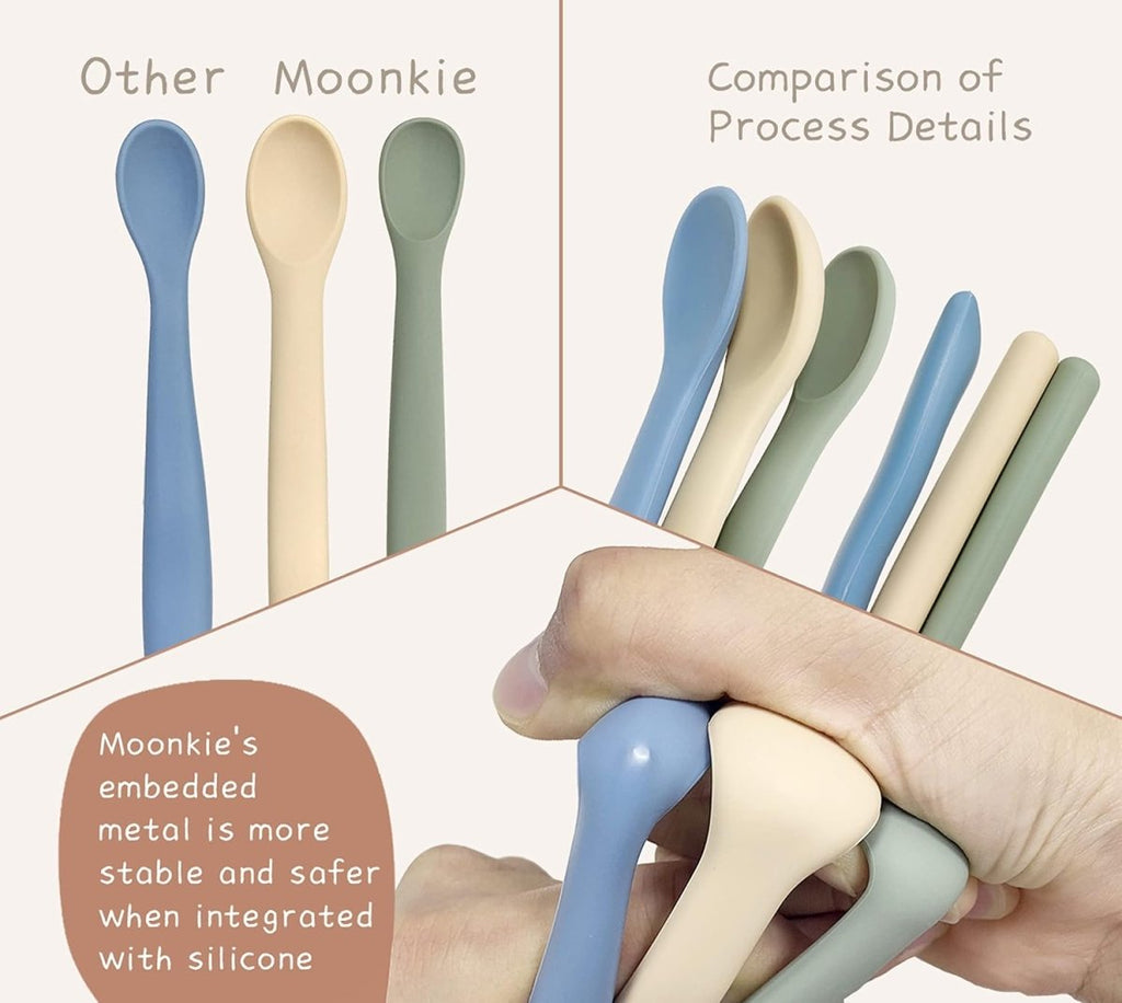 Moonkie Silicone Baby Spoons Set of 4, Two Sizes Feeding Spoon for First Stage 4+ Months, Baby Utensils with Case, Toddler Led Weaning Spoons, Bendable, Chewproof & Boil - Proof - LittleTreasures