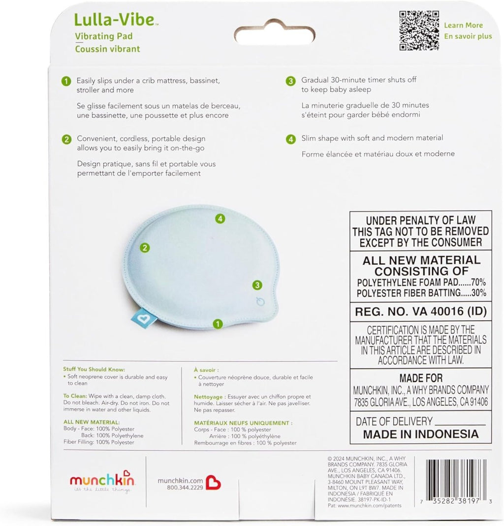 Munchkin Lulla - Vibe Vibrating Pad, Baby Sleep Soother for Crib Mattresses, Bassinets, Strollers, Nap and Sleep Aid for Babies and Infants, Rechargeable, Light Blue - LittleTreasures