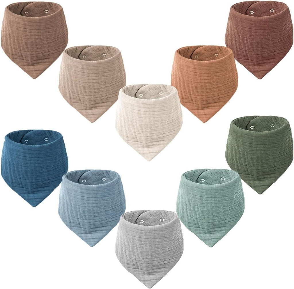Muslin Baby Bibs for Girls Boys,Organic Cotton Muslin Bandana Bibs for Teething and Drooling,10 Pack - LittleTreasures
