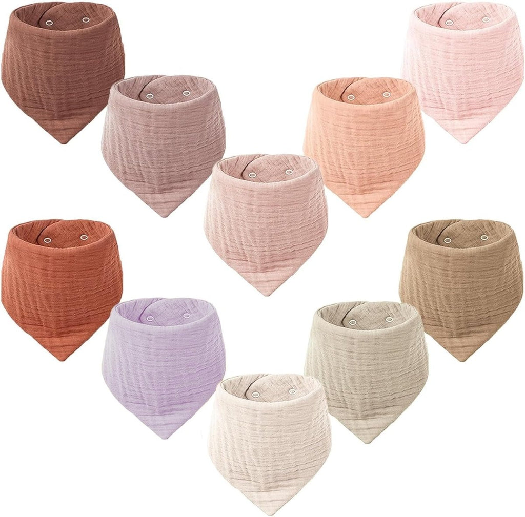Muslin Baby Bibs for Girls Boys,Organic Cotton Muslin Bandana Bibs for Teething and Drooling,10 Pack - LittleTreasures