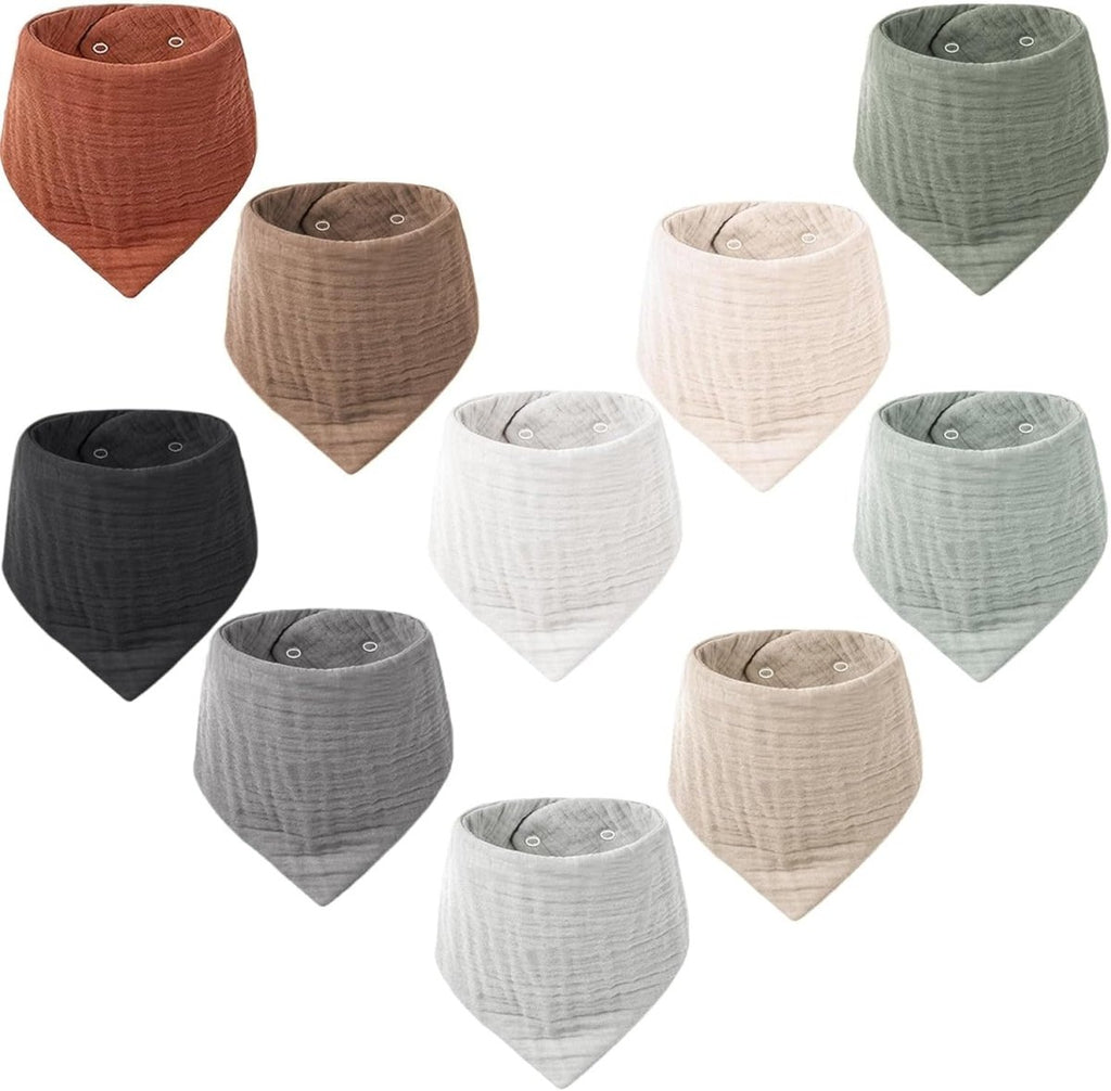 Muslin Baby Bibs for Girls Boys,Organic Cotton Muslin Bandana Bibs for Teething and Drooling,10 Pack - LittleTreasures