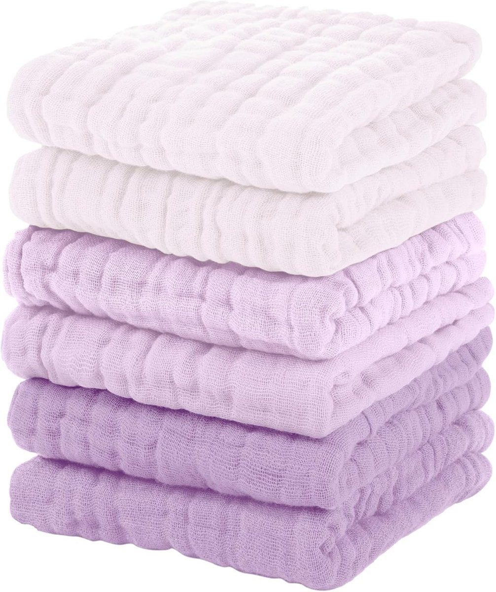 Muslin Burp Cloths Baby 12''X12'',Baby Washcloths 6 Pack, 100% Cotton Baby Wash Cloths Absorbent And Soft For Newborn Infants Kids Boys Girls Pink - LittleTreasures