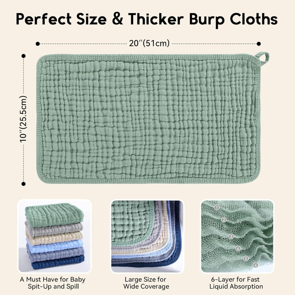 Muslin Burp Cloths for Baby 100% Cotton Burping Cloths for Boys Girls Large 20''X10'' Extra Soft and Absorbent 12 Pack - Multicolor - LittleTreasures