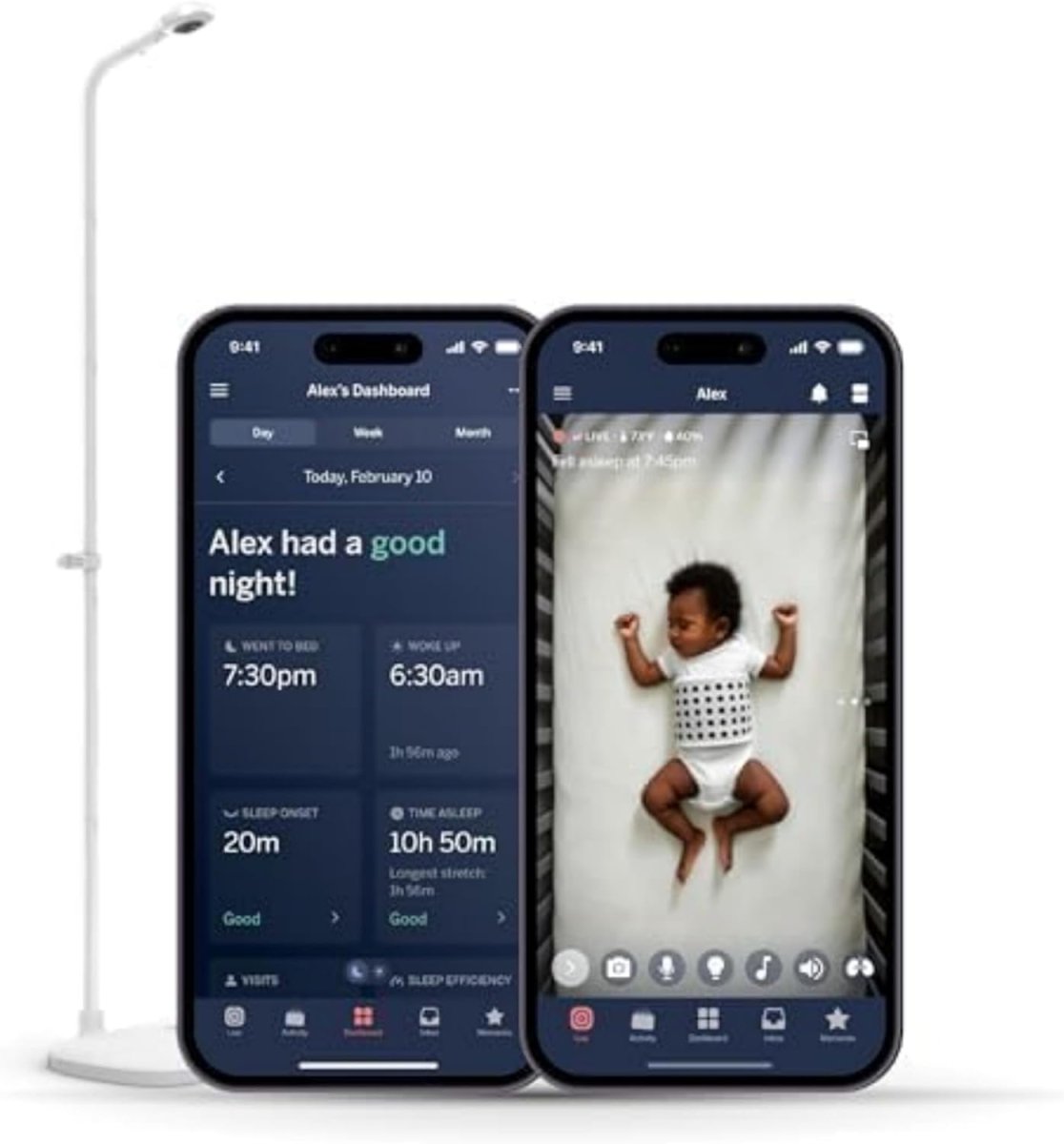 Nanit Pro Smart Baby Monitor & Floor Stand with Breathing Band, New Version - 1080p Wi - Fi Video & Sound Camera, Sleep Coach & Breathing Motion Tracker, 2 - Way Audio, iOS and Android Compatible - White - LittleTreasures