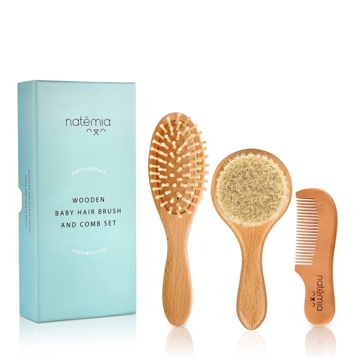 Natemia Baby Hair Brush Newborn - Natural Soft Goat Bristles - Cradle Cap Brush - Toddler Hair Brush for Registry - Cradle Cap Treatment - Scalp Grooming for Newborn - LittleTreasures