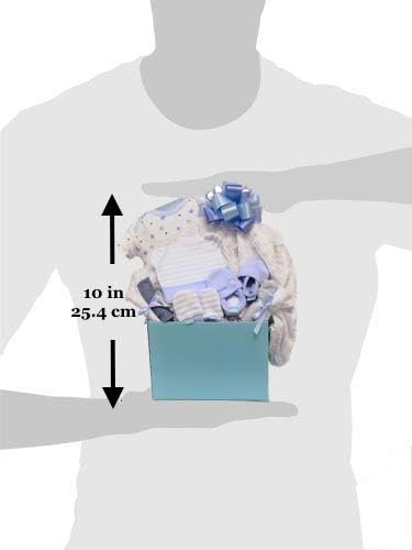 Newborn Baby Boy - Small, Blue Gift Basket with Cotton Onesie, Swaddling Blanket, Socks, 4 Washcloths, Non - Scratch Mittens, Hat - Expecting Moms, Parent, Infants - by Pellatt Cornucopia - LittleTreasures