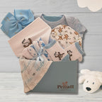 Newborn Baby Boy - Small, Blue Gift Basket with Cotton Onesie, Swaddling Blanket, Socks, 4 Washcloths, Non - Scratch Mittens, Hat - Expecting Moms, Parent, Infants - by Pellatt Cornucopia - LittleTreasures