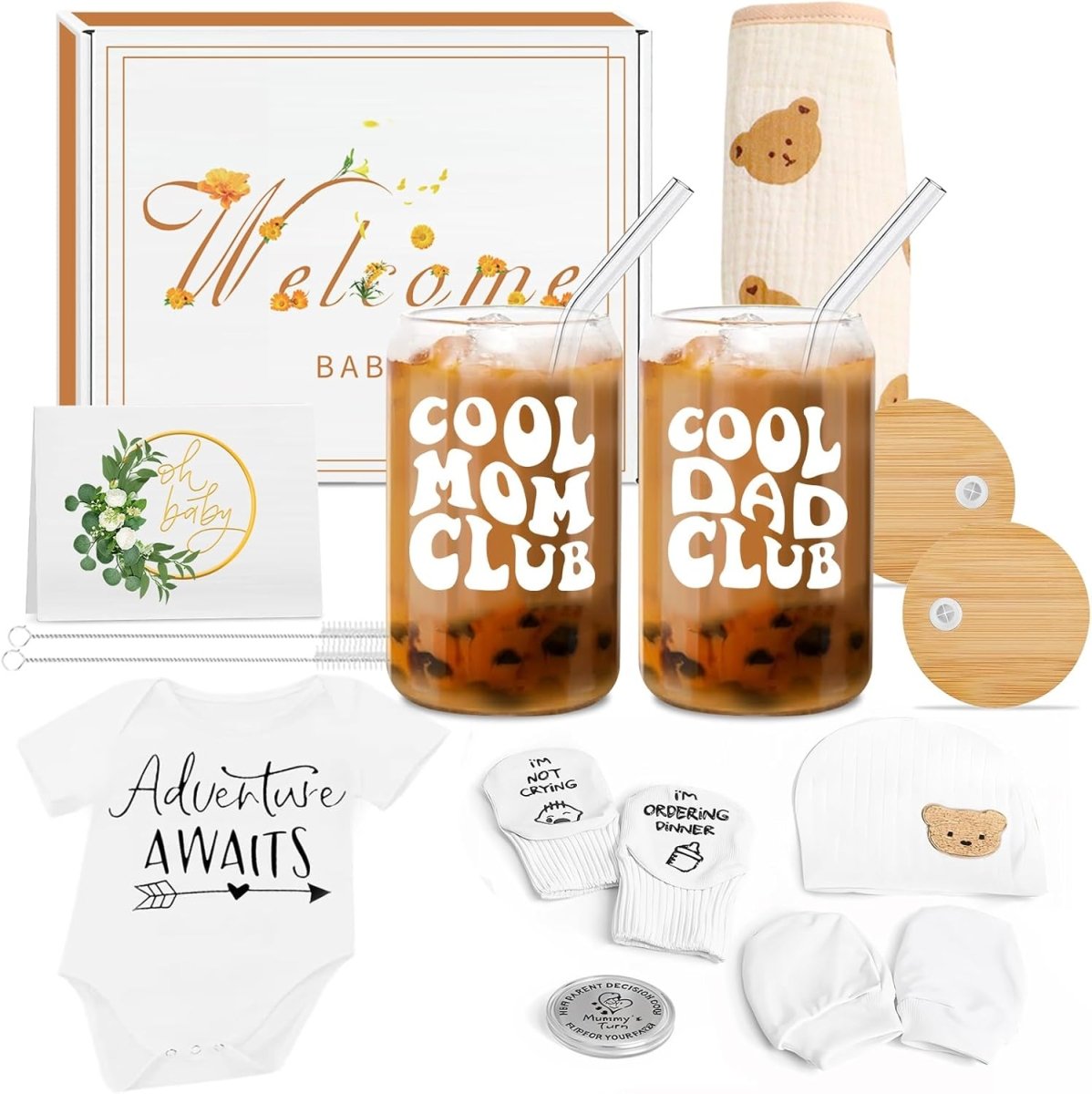 Newborn Gifts Set Gender Neutral Baby Shower Gifts Gender Reveal Gifts for Parents to Be, New Mom Dad Gifts Mom Dad Coffee Glass & Baby Items, Mom to Be Gift Pregnancy Gifts for Expecting Mom - LittleTreasures