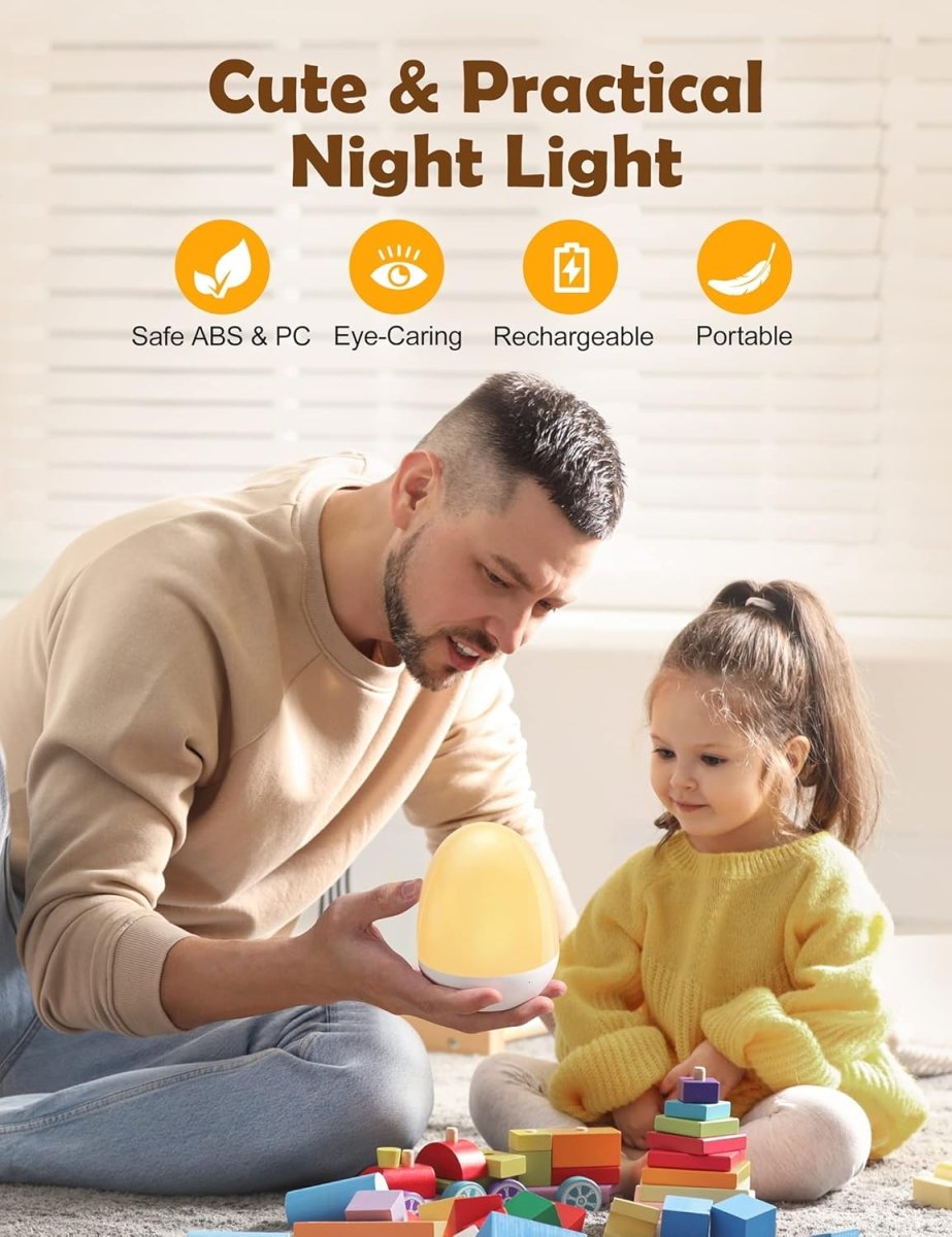 Night Light for Kids, JolyWell Baby Night Light Rechargeable with Stable Charging Pad, Egg Night Light for Nursery, Kids Night Light for Breastfeeding, 1h Timer & Touch Control, White - LittleTreasures