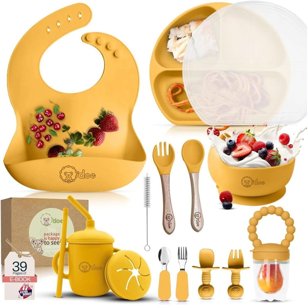 o'doe 17 - Piece Baby Feeding Set - Silicone & Wood Essentials - LittleTreasures
