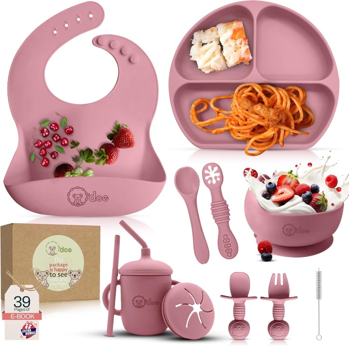 o'doe 17 - Piece Baby Feeding Set - Silicone & Wood Essentials - LittleTreasures