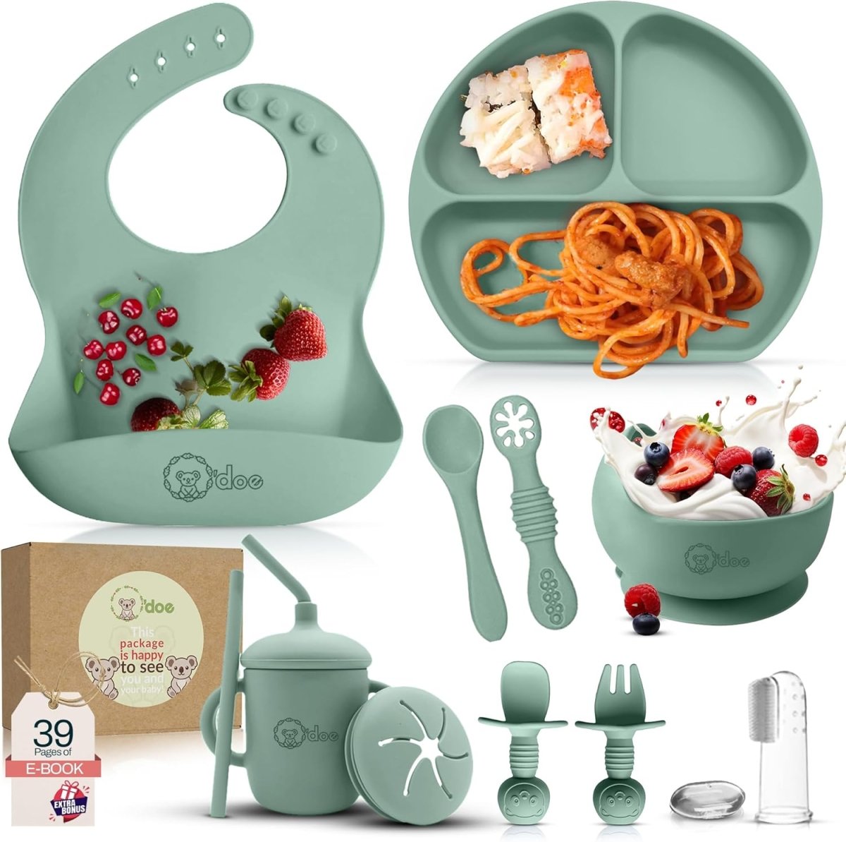 o'doe 17 - Piece Baby Feeding Set - Silicone & Wood Essentials - LittleTreasures