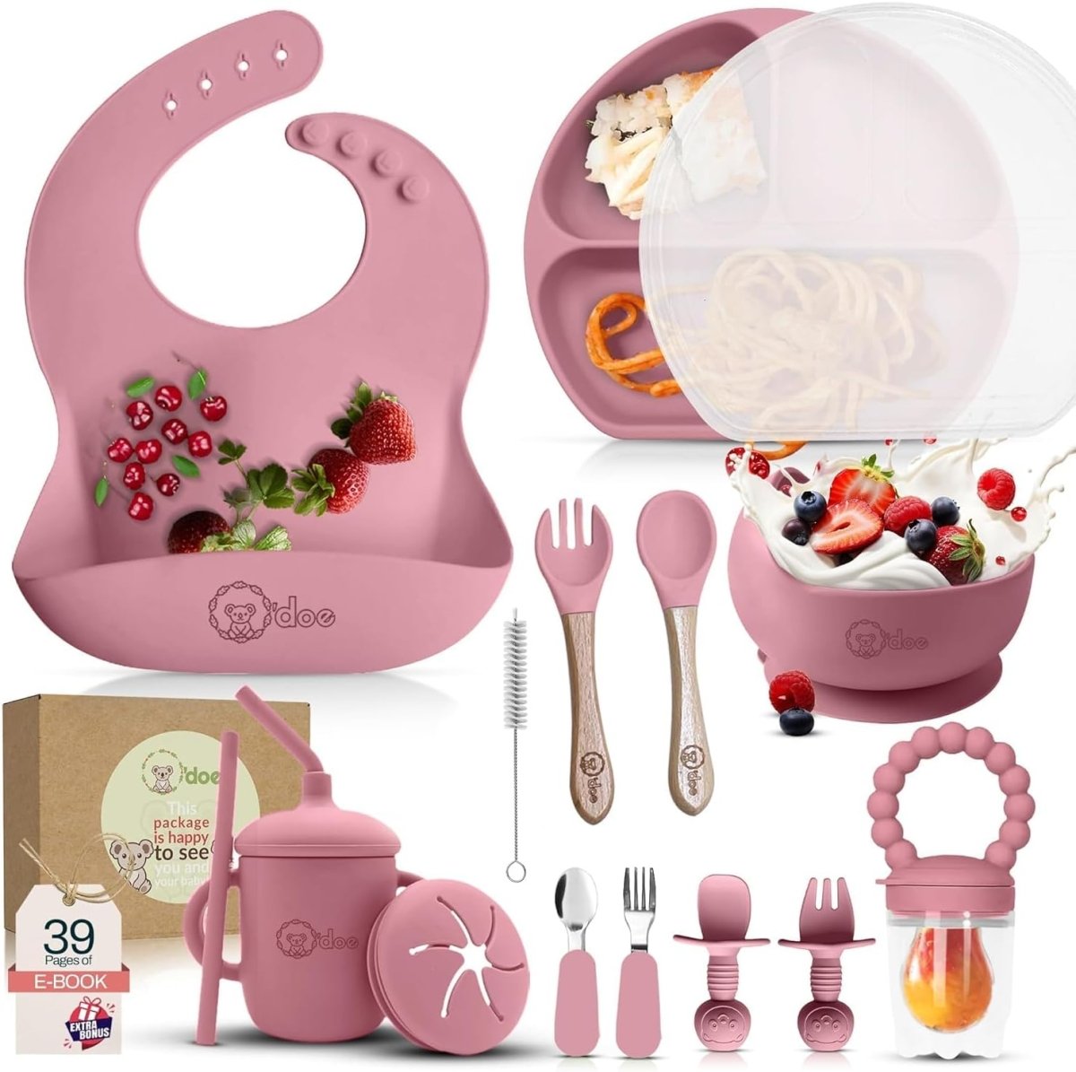 o'doe 17 - Piece Baby Feeding Set - Silicone & Wood Essentials - LittleTreasures