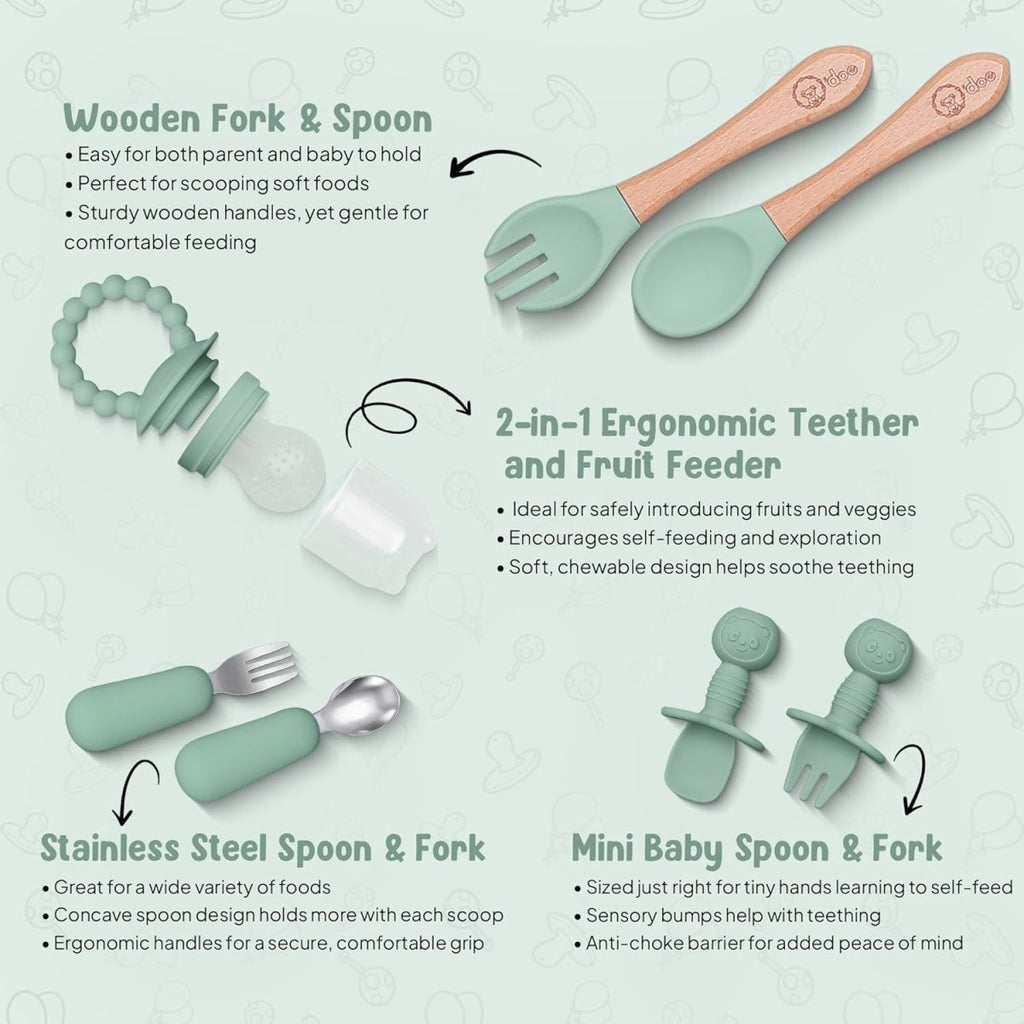o'doe 17 - Piece Baby Feeding Set - Silicone & Wood Essentials - LittleTreasures