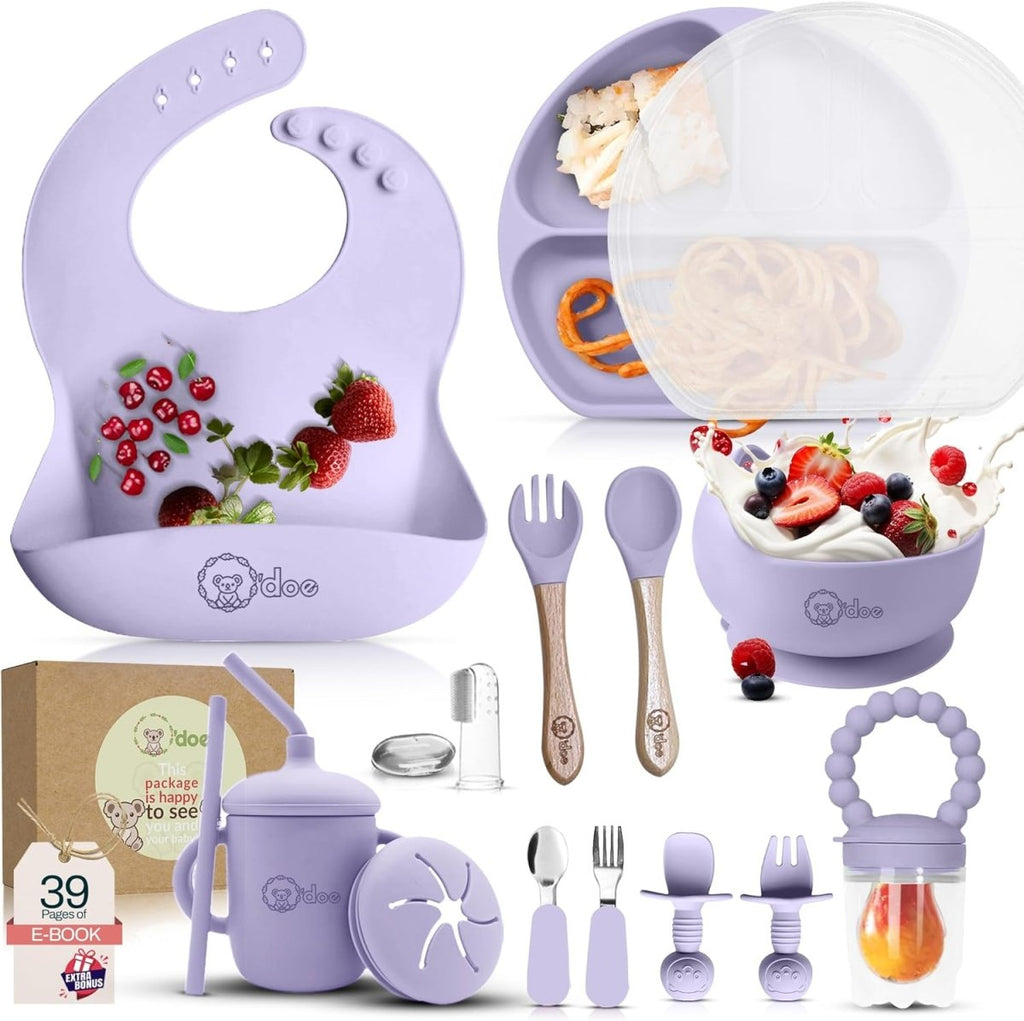 o'doe 17 - Piece Baby Feeding Set - Silicone & Wood Essentials - LittleTreasures