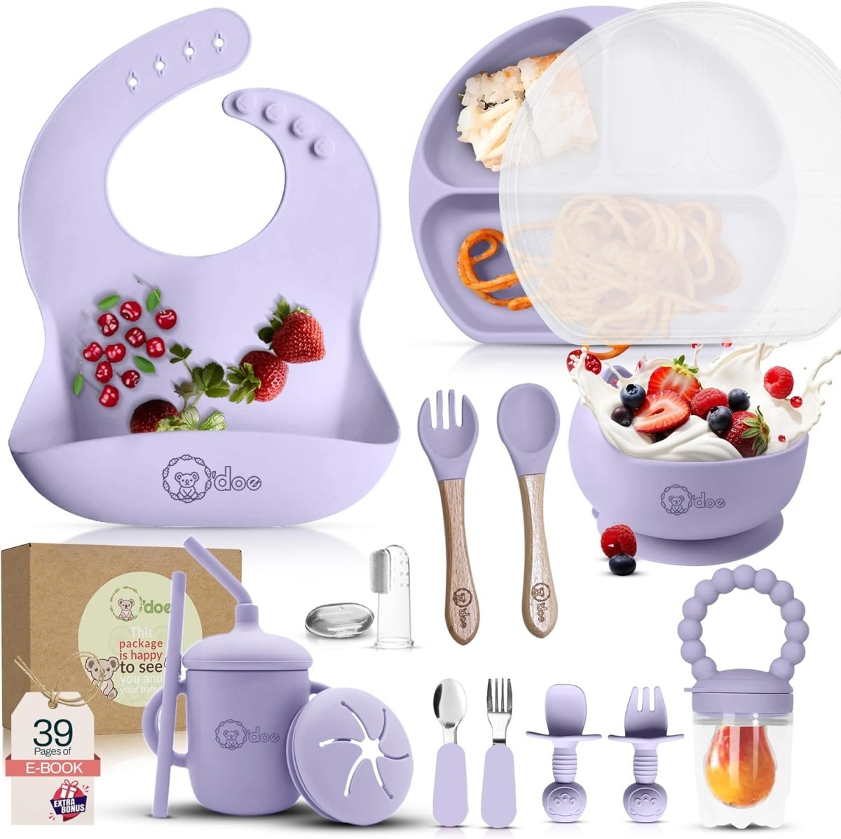o'doe 17 - Piece Baby Feeding Set - Silicone & Wood Essentials - LittleTreasures