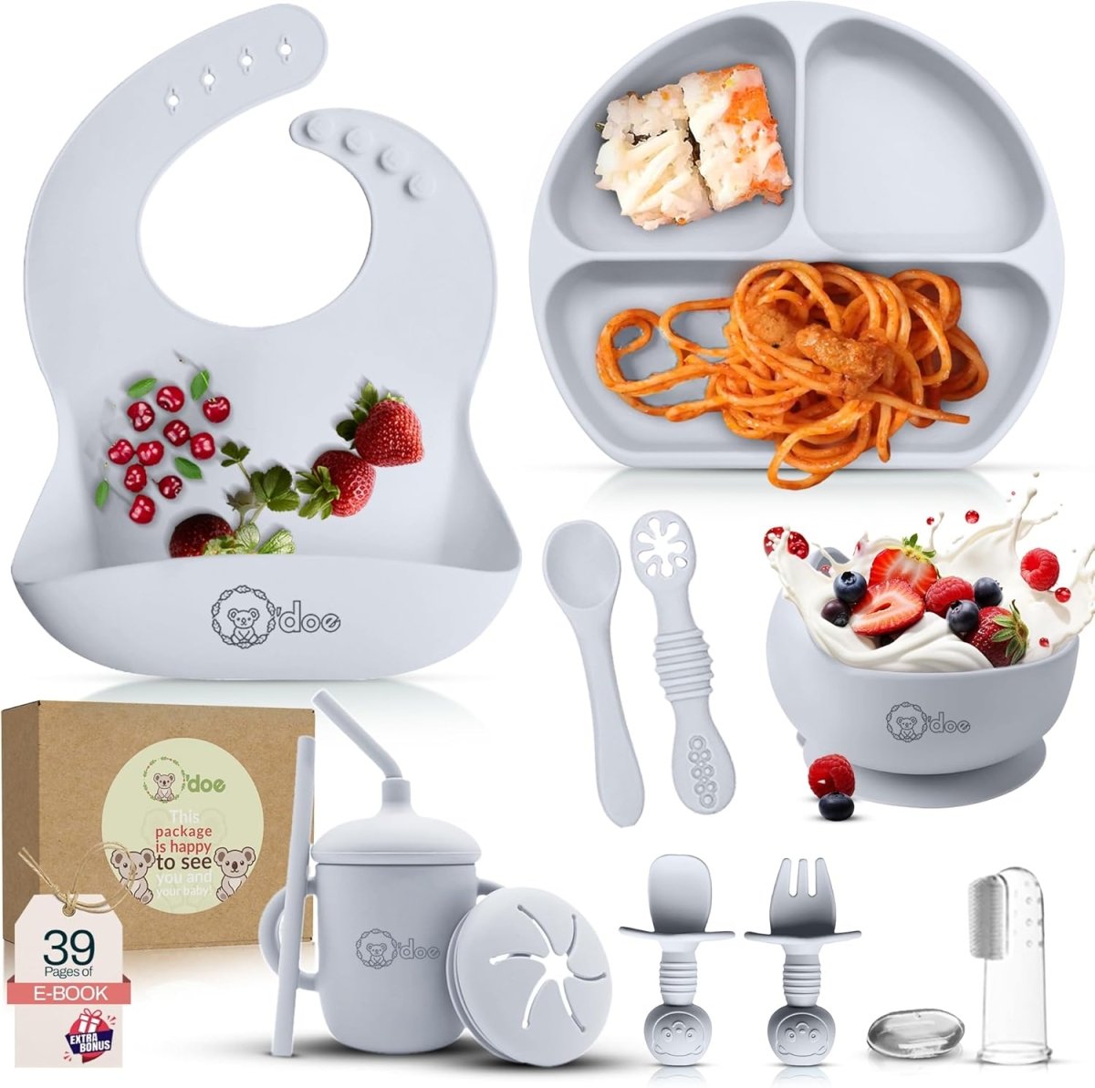 o'doe 17 - Piece Baby Feeding Set - Silicone & Wood Essentials - LittleTreasures