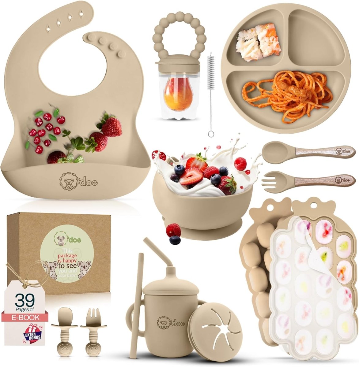 O'doe Silicone Baby Feeding Set: 15 - Piece Toddler Self - Feeding Essentials - LittleTreasures